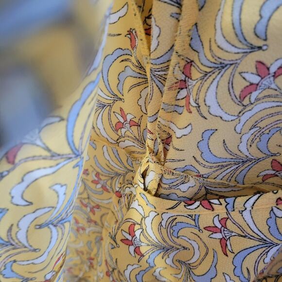 Max Studio Summer Wrap Dress Ruffle Midi Yellow Floral Flowy Hi Lo Sz L - Picture 8 of 9